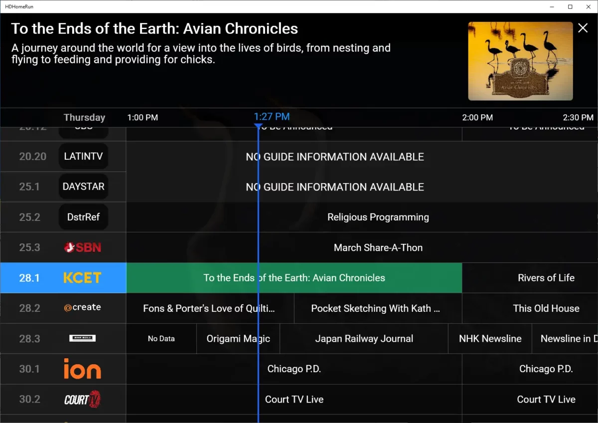 HDHomeRun channel guide