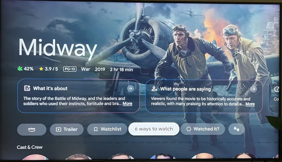 The Onn Google TV Streamer found "Midway" invarious free and paid apps but not YouTube