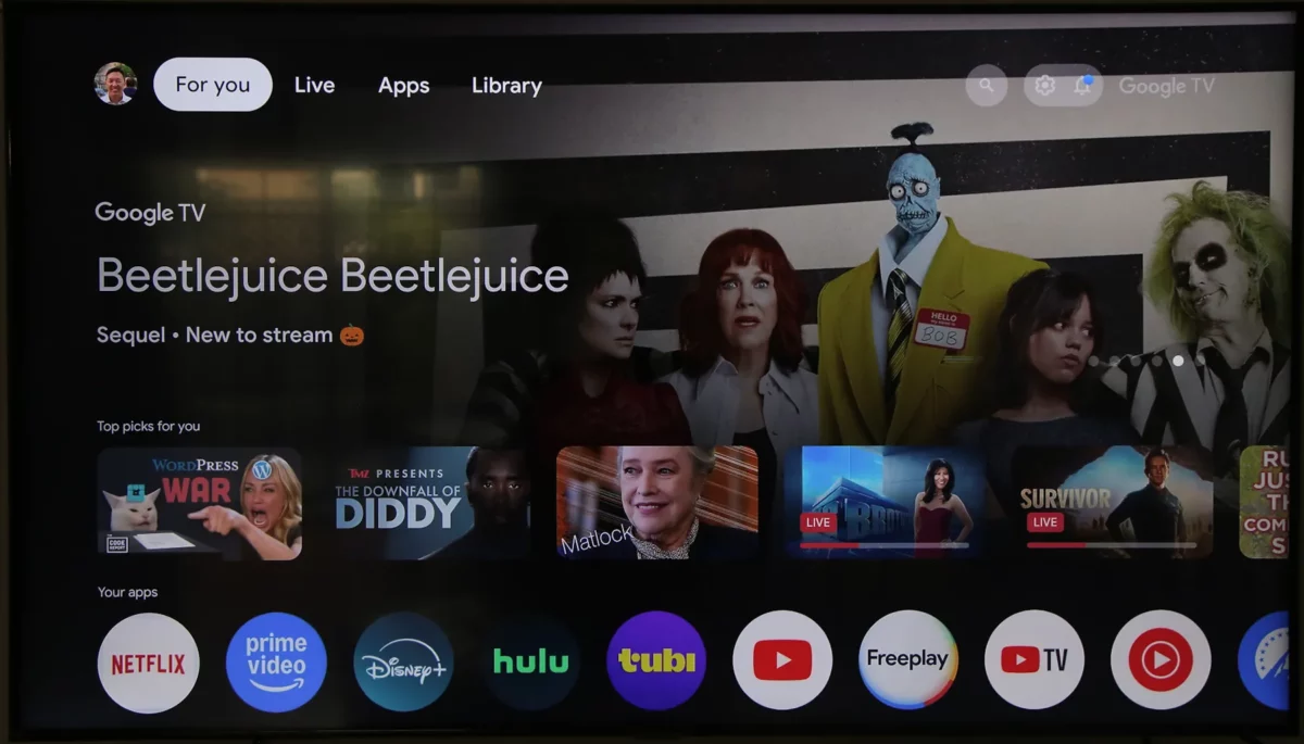 Home screen of the Onn Google TV 4K Streaming Device