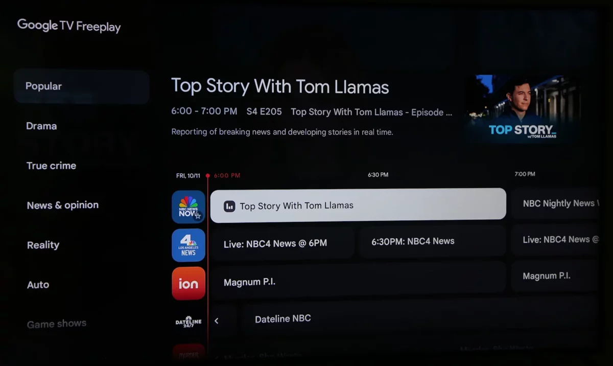 Google TV Freeplay app on the Onn Streaming Device